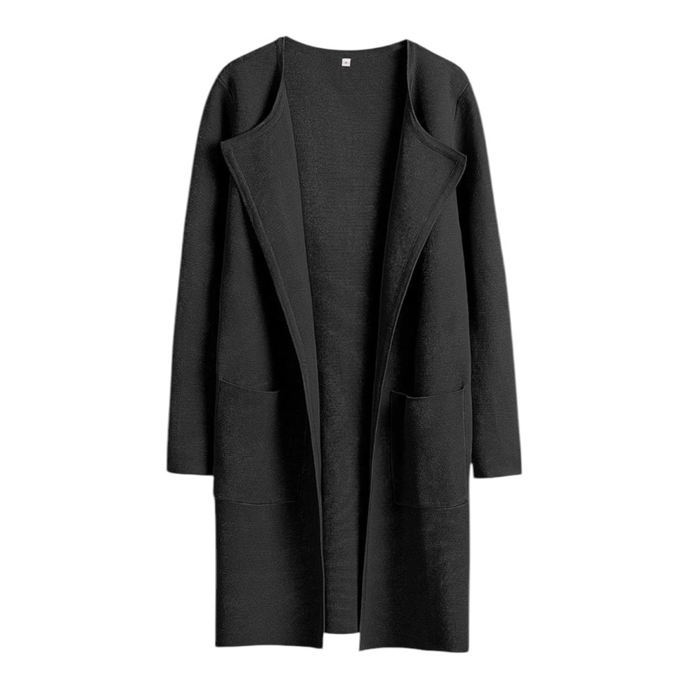 ANRABESS Black Open Front Knit Lightweight Cardigan Long Coatigan L NWT